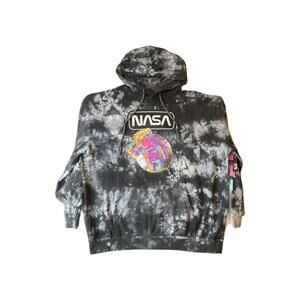 Hyper Space Men Hoodie XL Black Tie Dye Fleece NASA Astronaut Graphic Long Sleev
